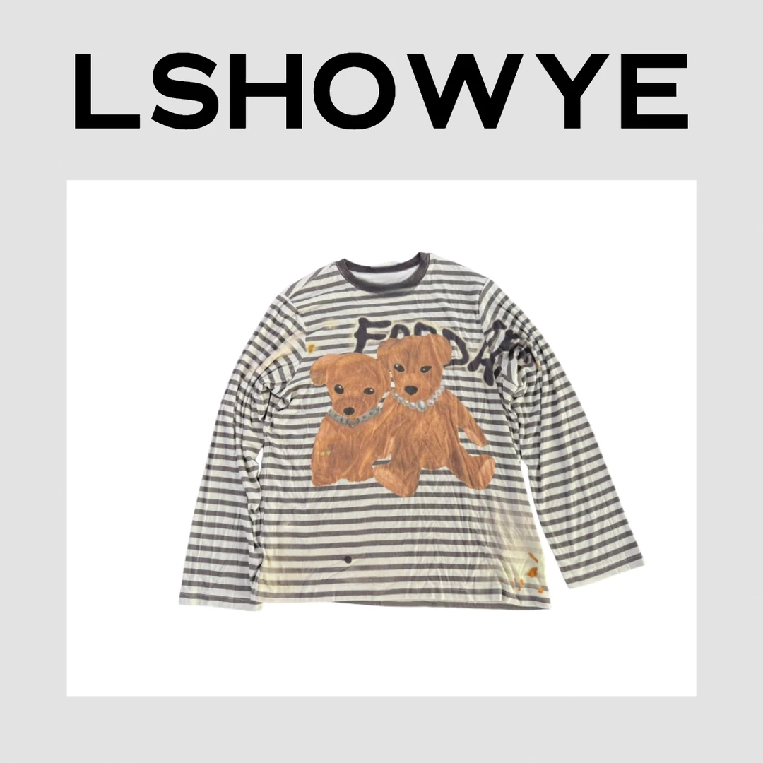 LSHOWYE｜狗狗印花条纹长袖T恤短袖 25H1246