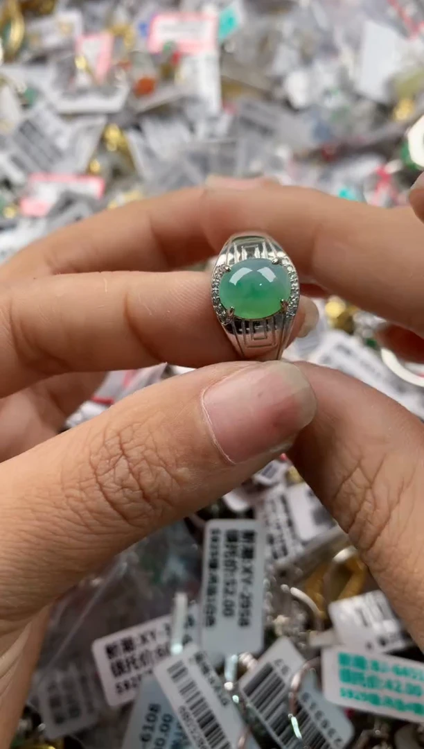 银S925镶嵌戒指翡翠555---8