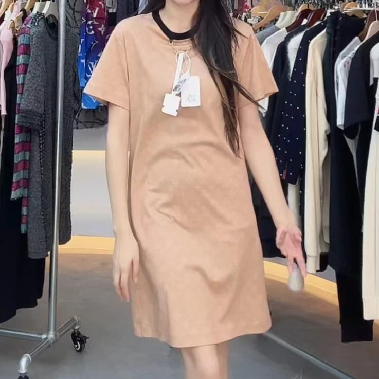 未使用 LouisVuitton/路易威登 24秀款 圆领满印连衣裙 橘黄色S