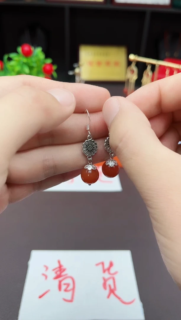 【闪购商品】南红玛瑙耳饰银S925镶嵌339000