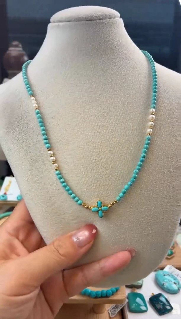 银S925镀金镶嵌绿松石项链1