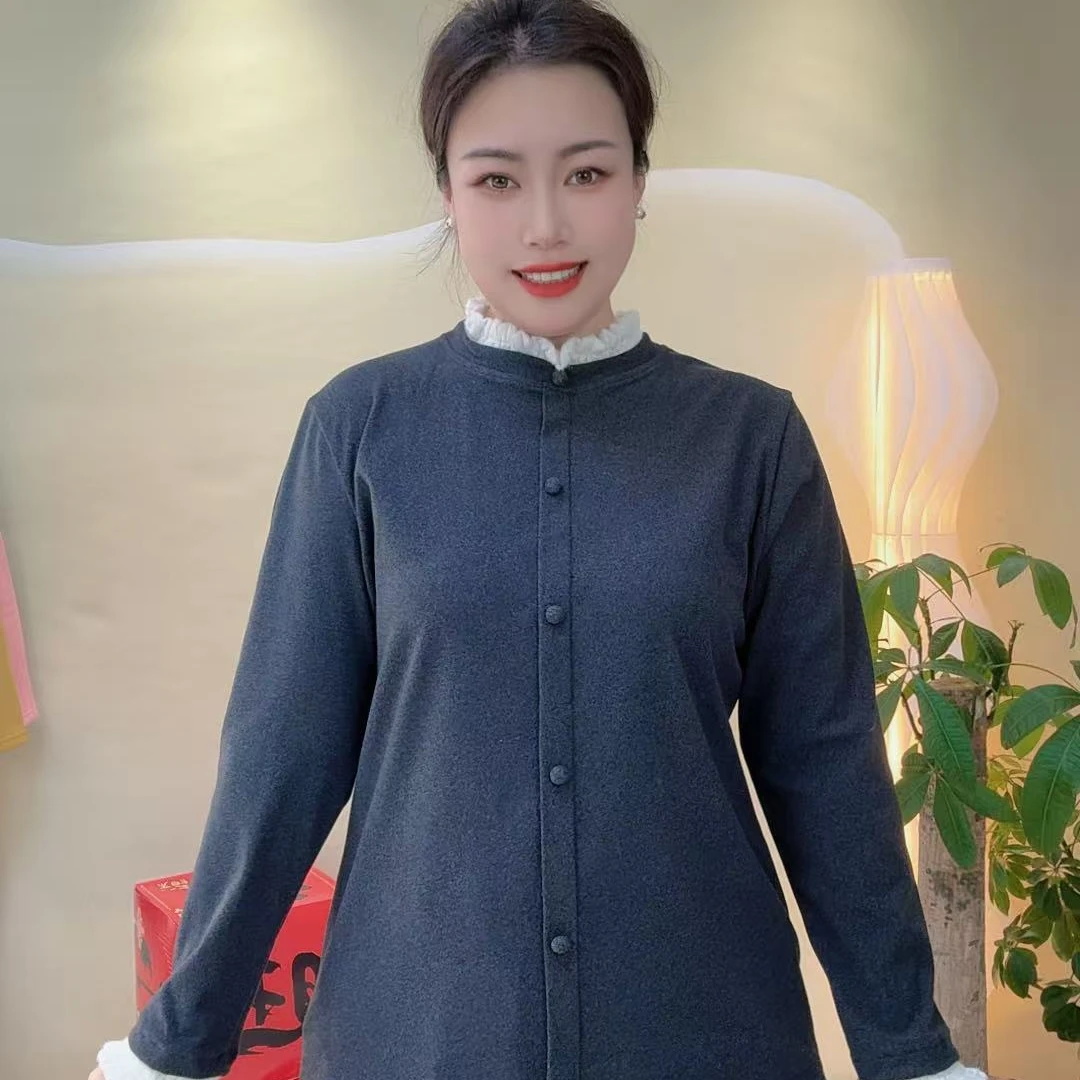 200斤冬季新款百搭网红木耳边长袖气质显瘦加厚保暖女士上衣打底