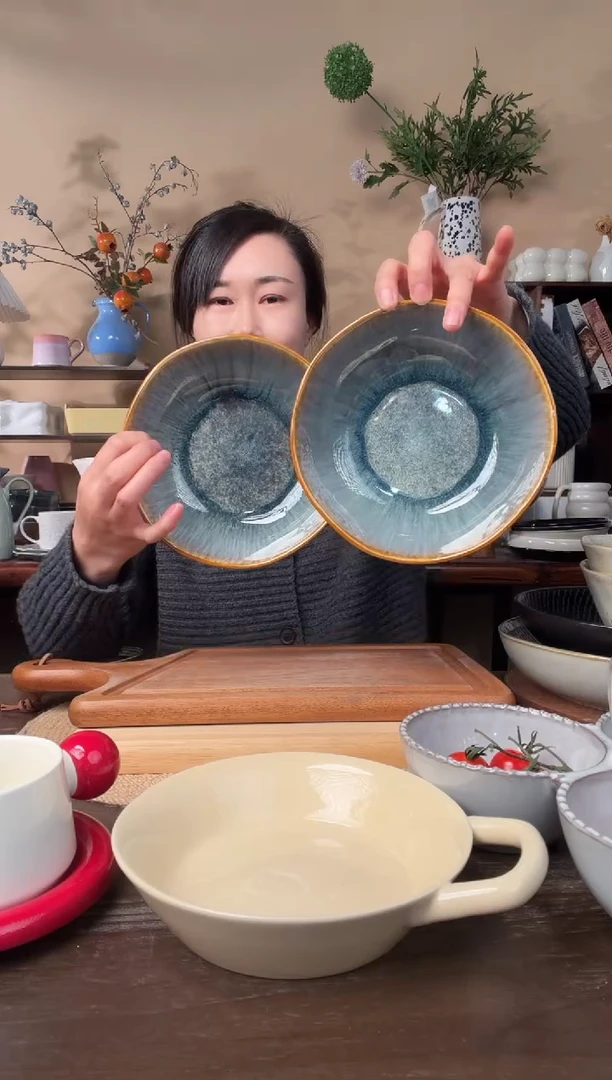 7.2英寸异形窑变双色碗2只微瑕