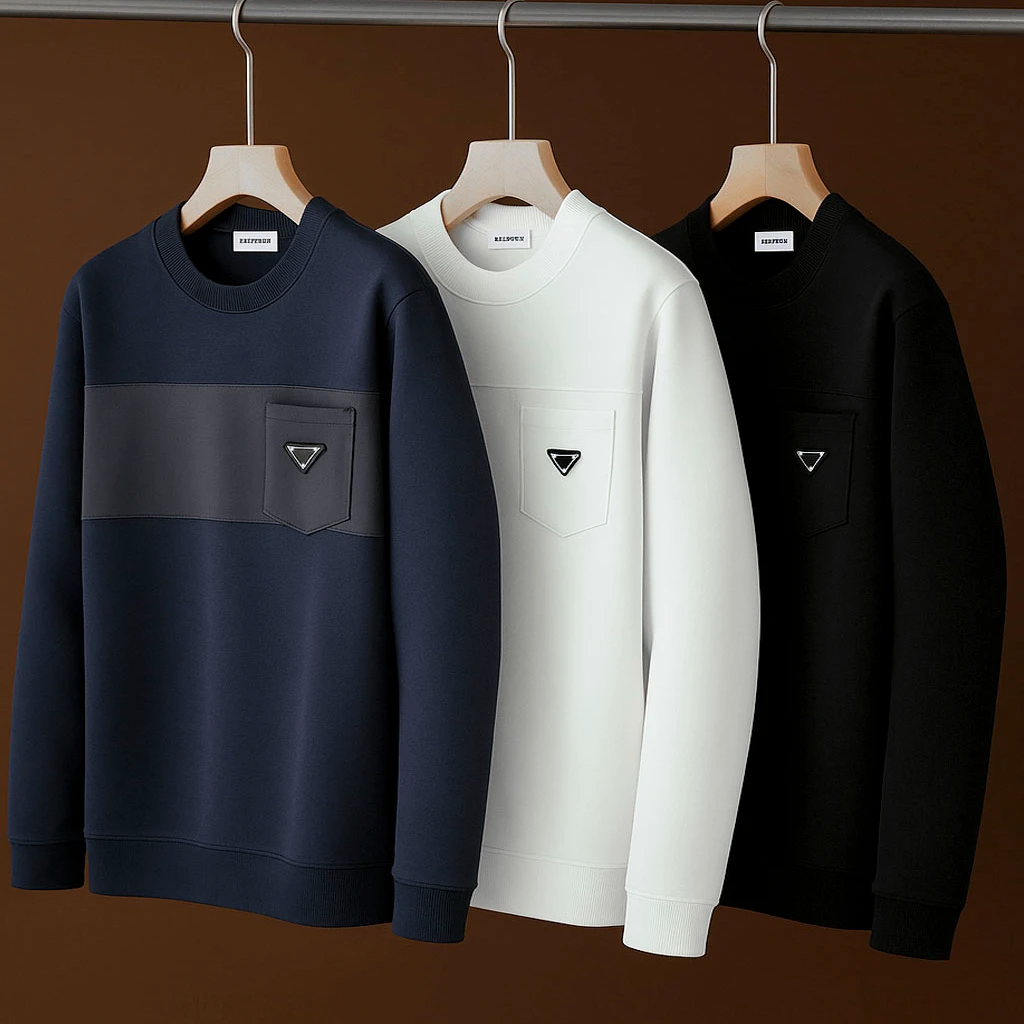 礼盒装 意式轻奢风秋冬男士时尚拼接抗皱弹力圆领空气层卫衣长袖