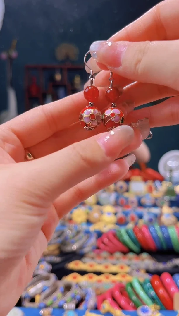 非遗景泰蓝耳环红