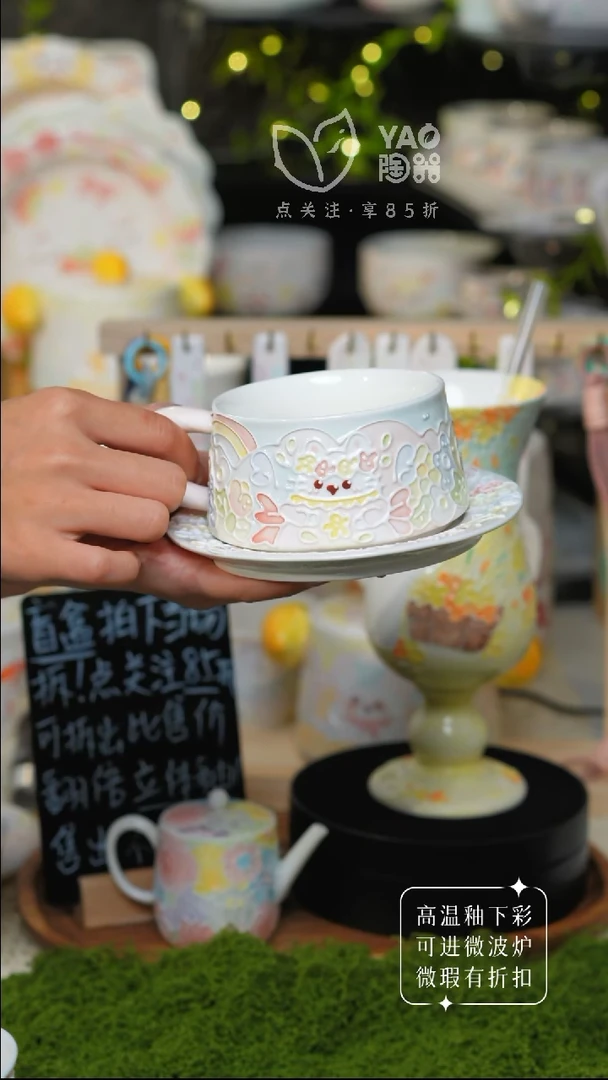 立体釉咖啡杯碟套