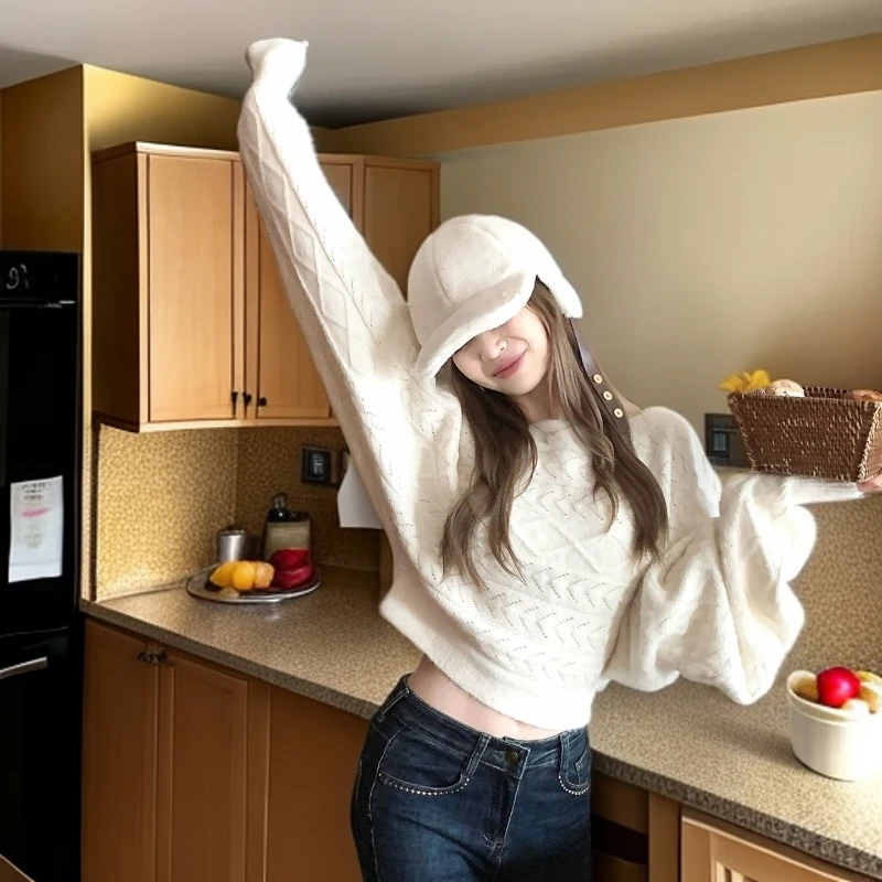 韩系气质麻花蝙蝠袖毛衣外套女秋冬新款慵懒休闲宽松百搭针织上衣