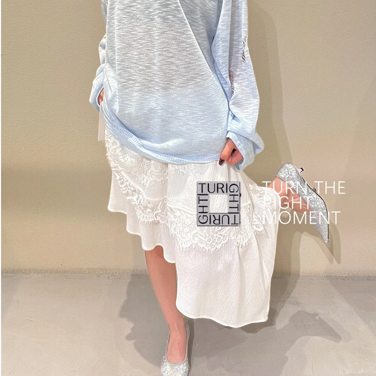 TURIGHT买手店25SS现货senseaweek设计师品牌 蕾丝斜摆蛋糕裙
