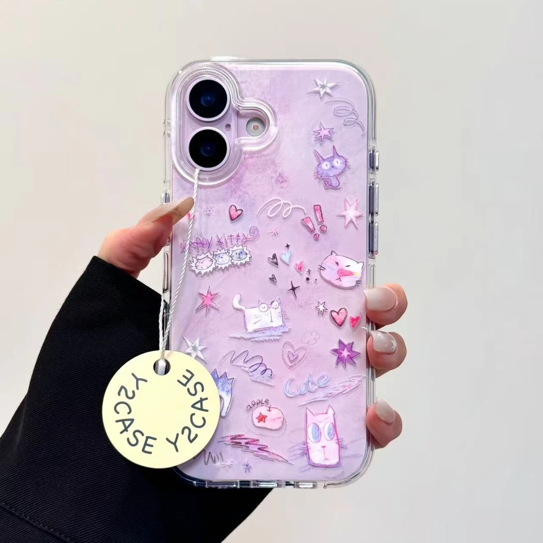 紫底猫咪适用苹果华为vivo小米oppo女款iphone15/16/17荣耀手机壳