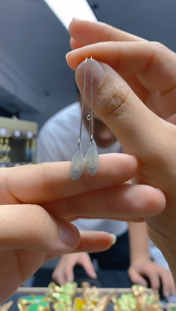 【闪购商品】翡翠耳饰银S925镶嵌0347翡翠耳线