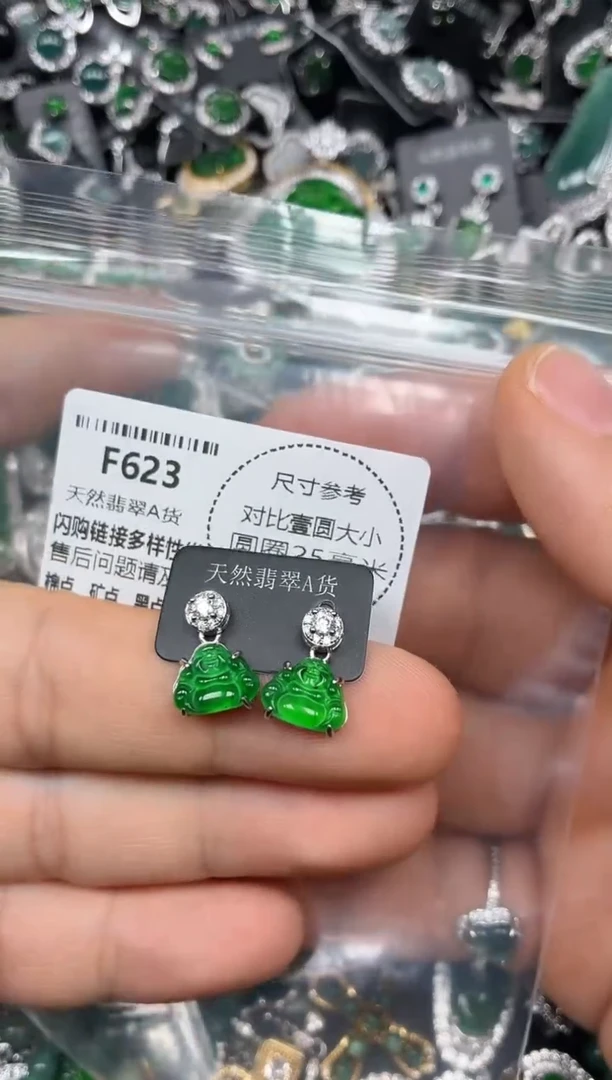 颈饰未镶嵌翡翠F623耳钉