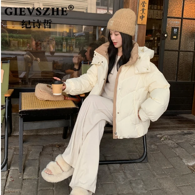 纪诗哲短款双色设计感羽绒服2025冬季新款爆款短款小个子连帽外套