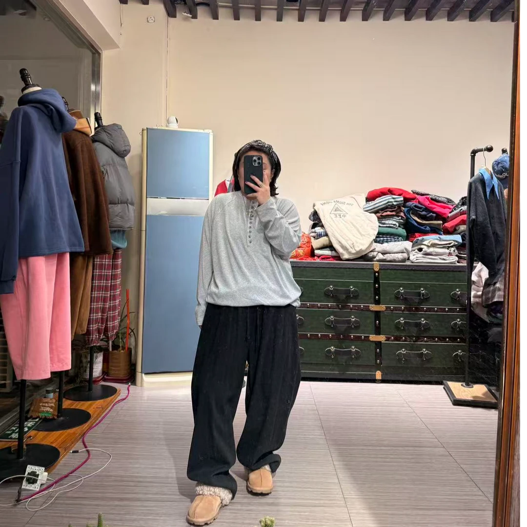 松紧腰羊毛加绒西裤