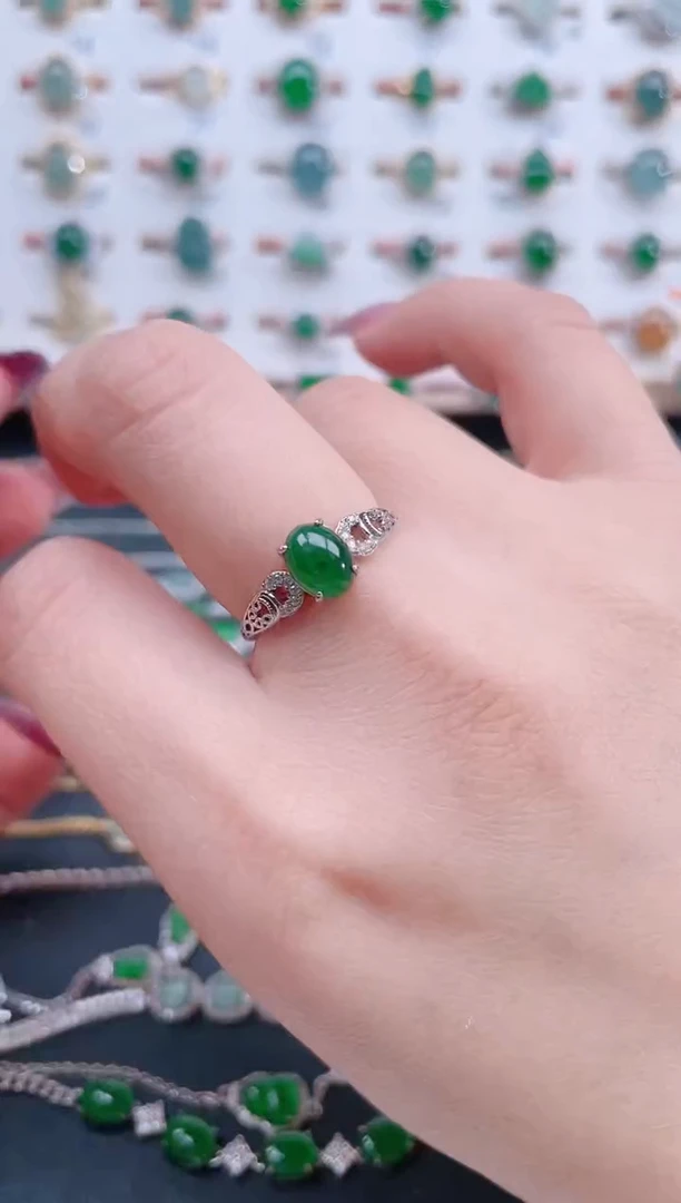 银S925镶嵌戒指翡翠天然翡翠