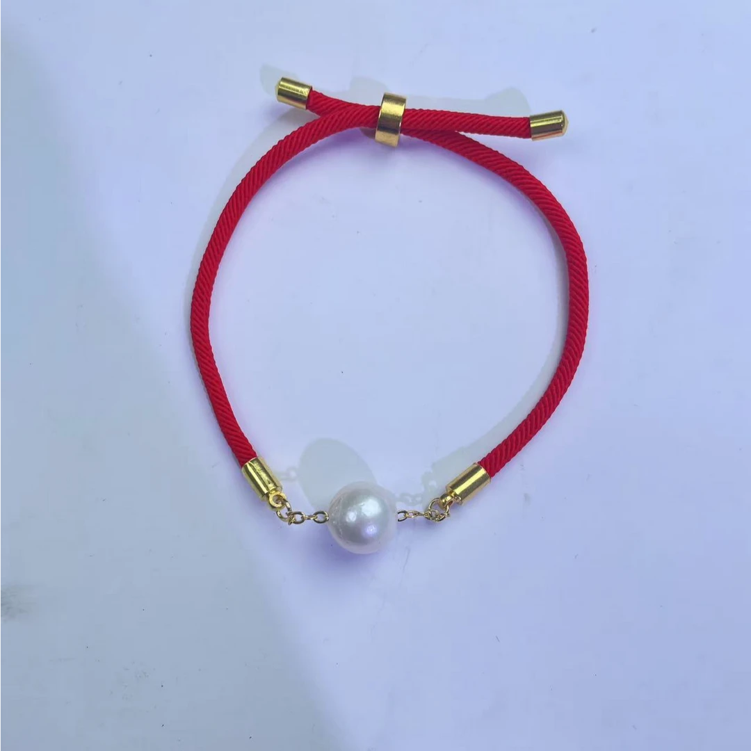 天然淡水大颗珍珠红绳新年款h111