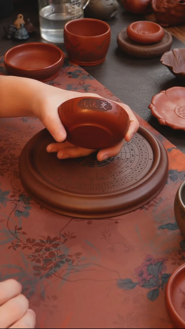 茶杯紫砂见素造器朱泥圆形爱莲说