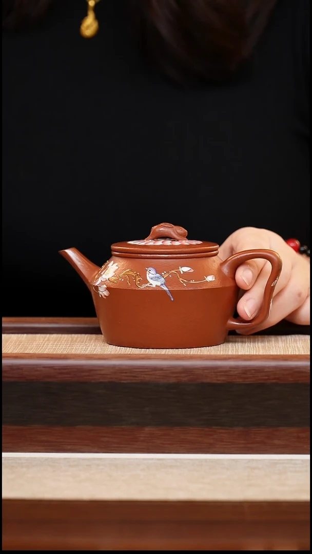 紫砂壶朱泥珐琅彩玉兔