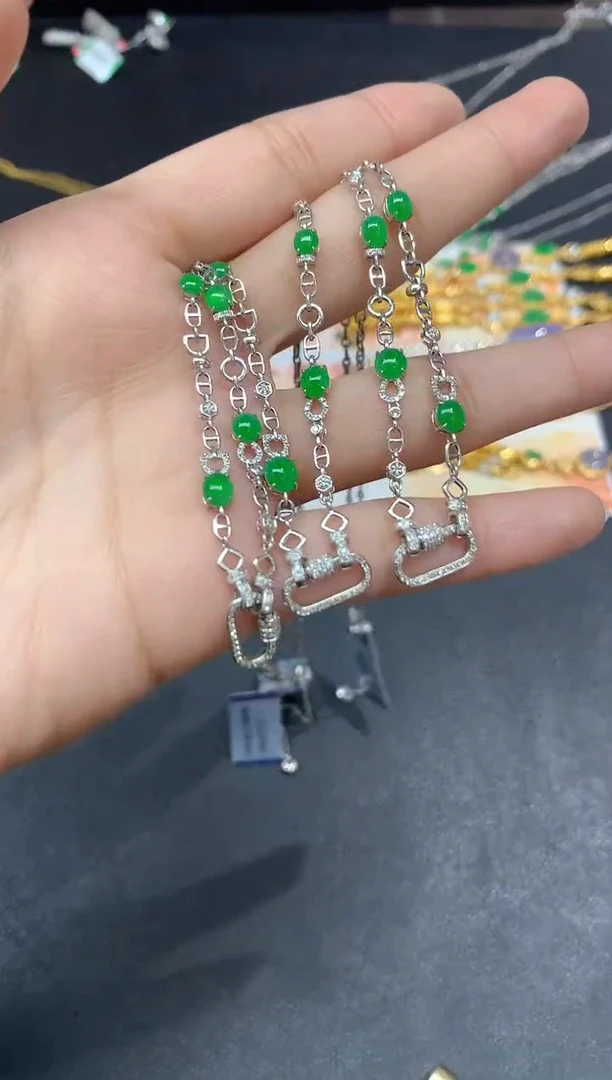 项链18K金镶嵌翡翠T套链多样性发货一件A3|9800