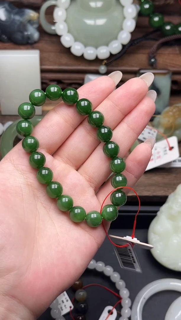 未镶嵌手串和田玉卡10俄七碧玉 圆珠9014741