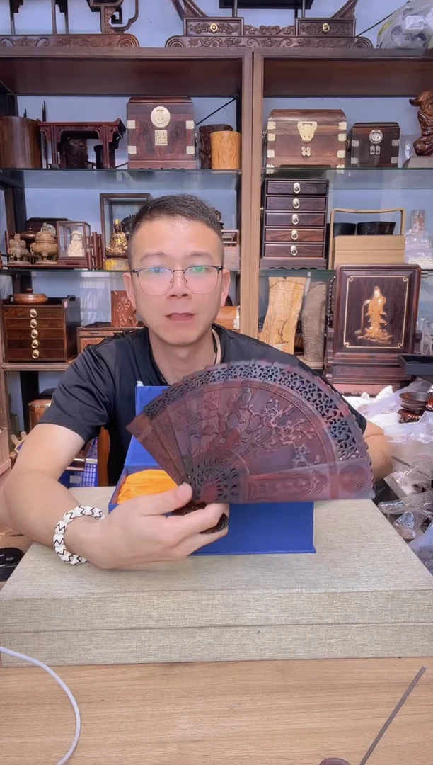 乌木类架子579大红酸枝喜上眉梢摆扇