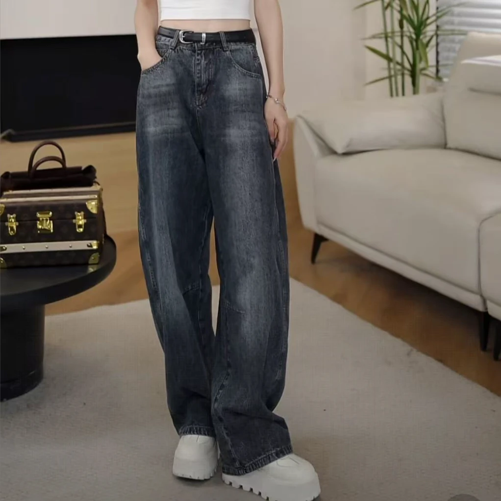 2025新款垂感宽松高腰牛仔弯刀裤/阔腿拖地裤/时尚百搭/阔腿008