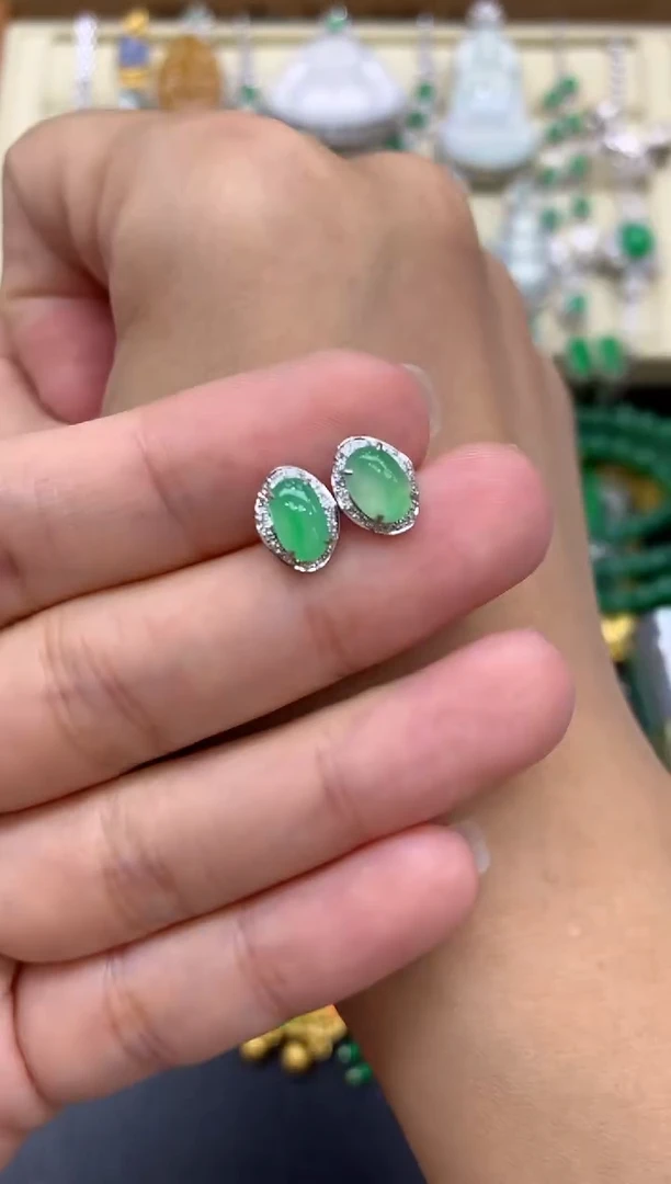 翡翠18K金镶嵌耳饰354-中国好珍宝