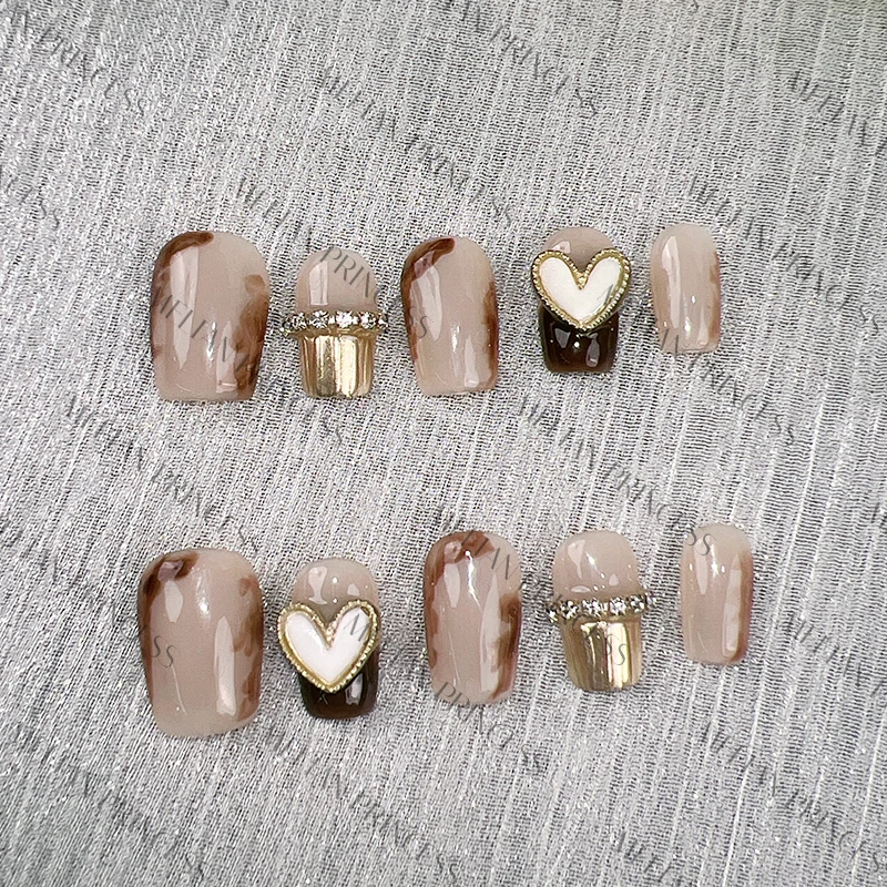 【蜜糖巧克力】短款美甲显手白甲送烤灯工具包纯手工穿戴甲短款