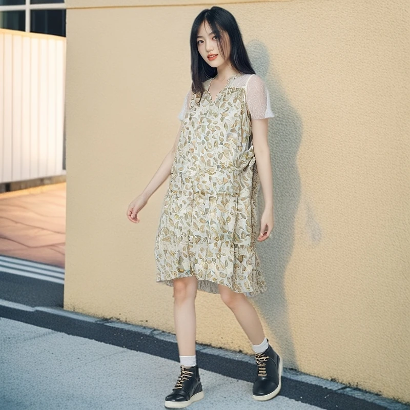 [依易原创]蕾丝钩花拼接浪漫碎花法式连衣裙D0301