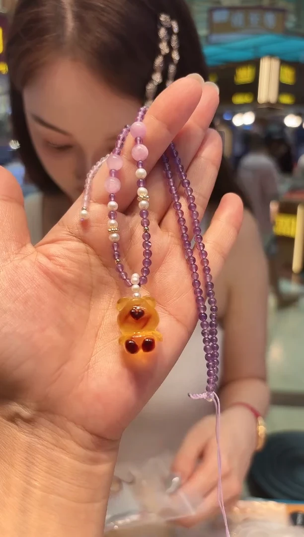 未镶嵌颈饰琥珀  琥珀【  小熊吊坠项链  】多样性发一