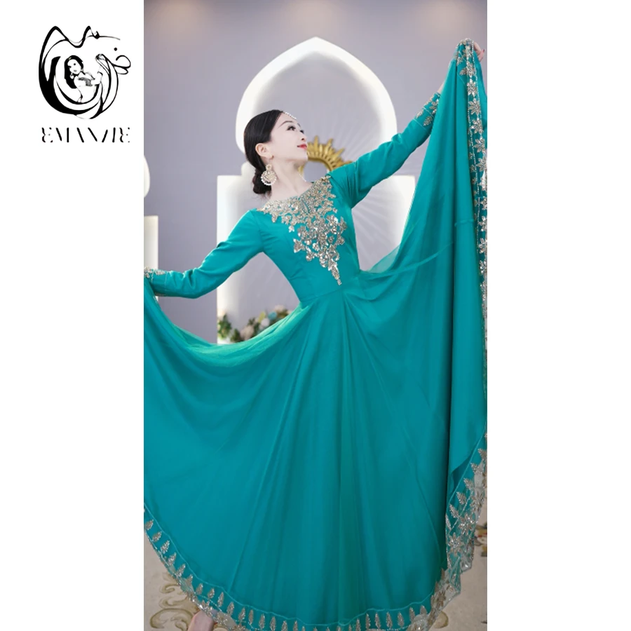 依曼之舞A2650刺绣舞蹈修身百搭新疆舞服连衣裙广场舞服装