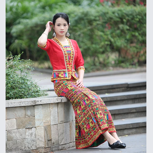 海南黎族服装新娘礼服舞台少数民族嫁装敬酒服日常生活装红色复古