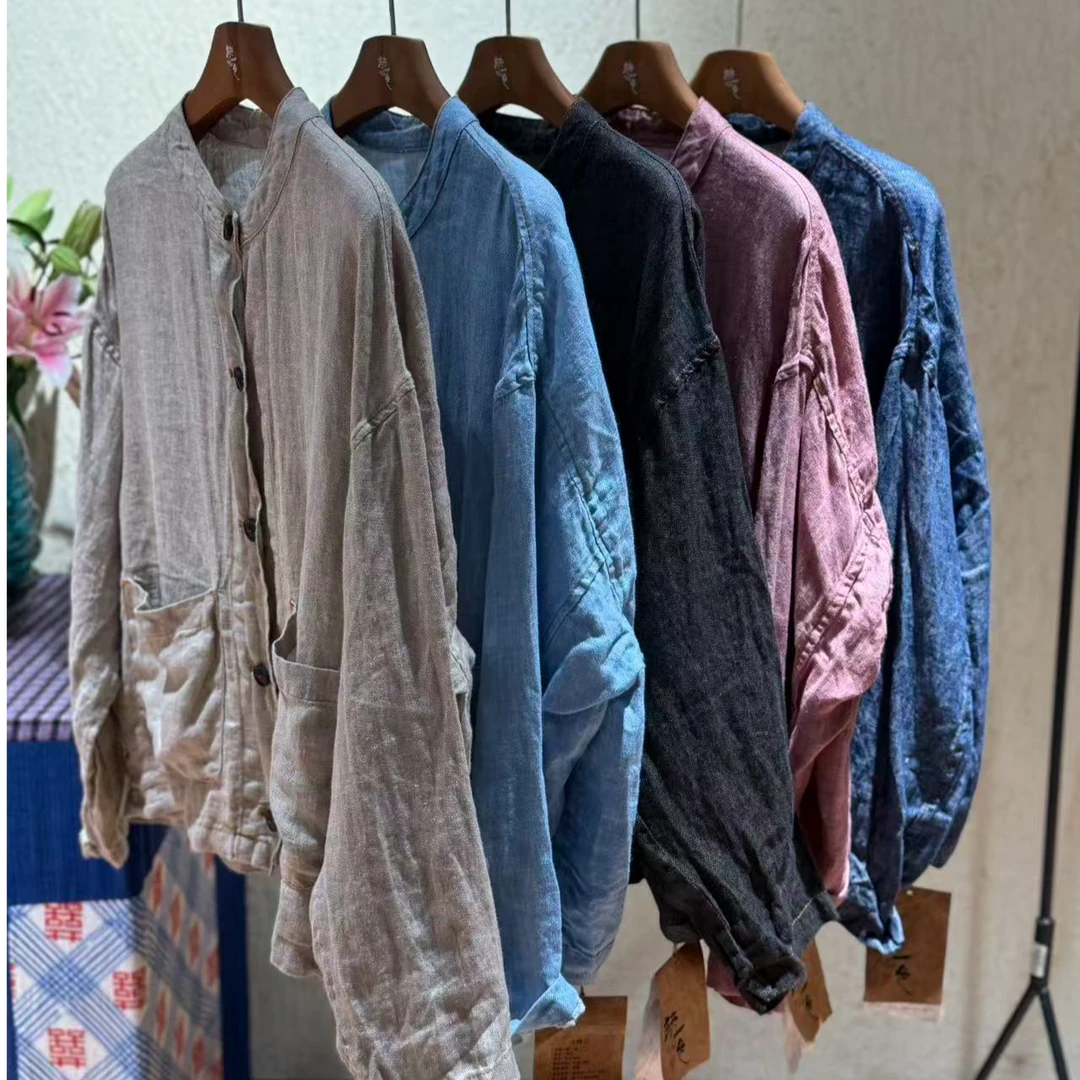 2025秋季新款百搭时尚亚麻小外套8986秋冬休闲文艺复古宽松