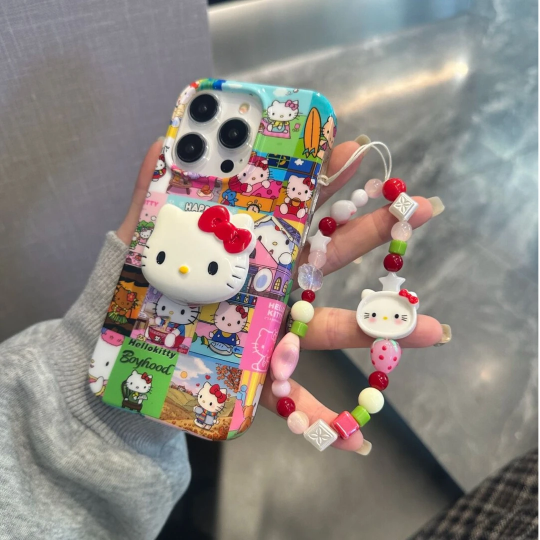 可爱彩色猫咪支架链条适用iPhone16promax/15pro苹果13/14手机壳
