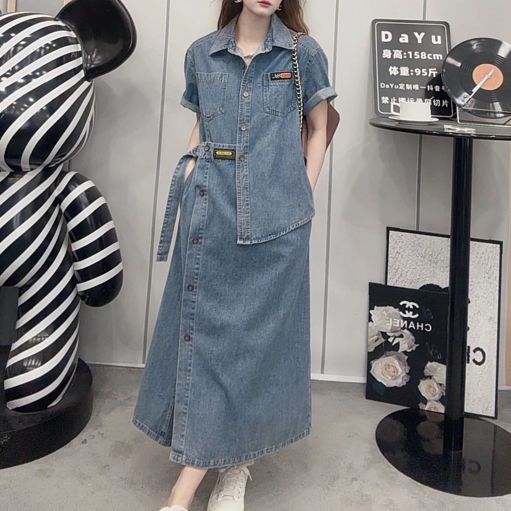 DAyu定制 设计感小众牛仔连衣裙复古高级气质宽松休闲长裙