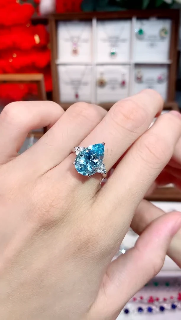 18K金镶嵌戒指海蓝宝石4.23ct/天然宝石/七天无理由