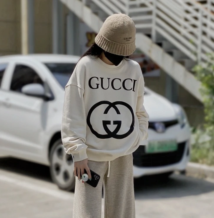 99新 GUCCI/古驰 CW0595 白色logo印花棉质圆领卫衣 S码