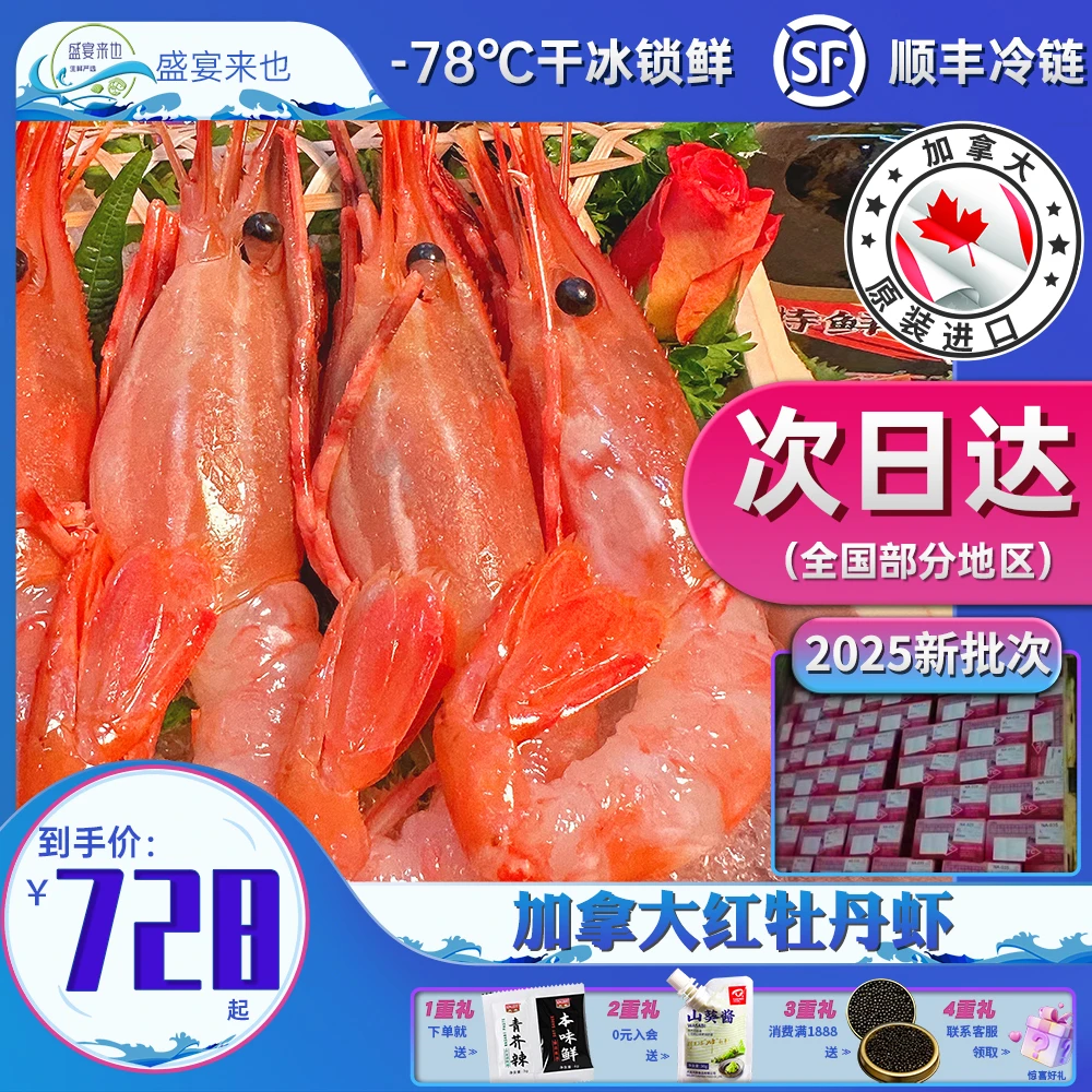 盛宴严选｜牡丹虾帆船牌加拿大海捕冻斑点虾超低温刺身级顺丰包邮