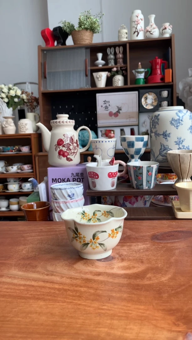 瓷金桂花花口杯 送勺