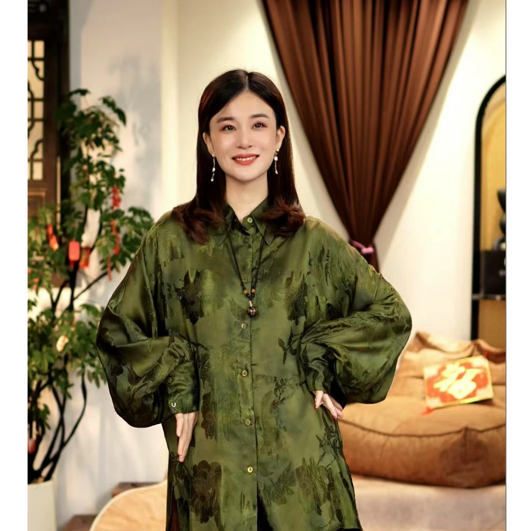 【玉洁定制】“绿杜丹”复古衬衫上衣BQYJ25030015