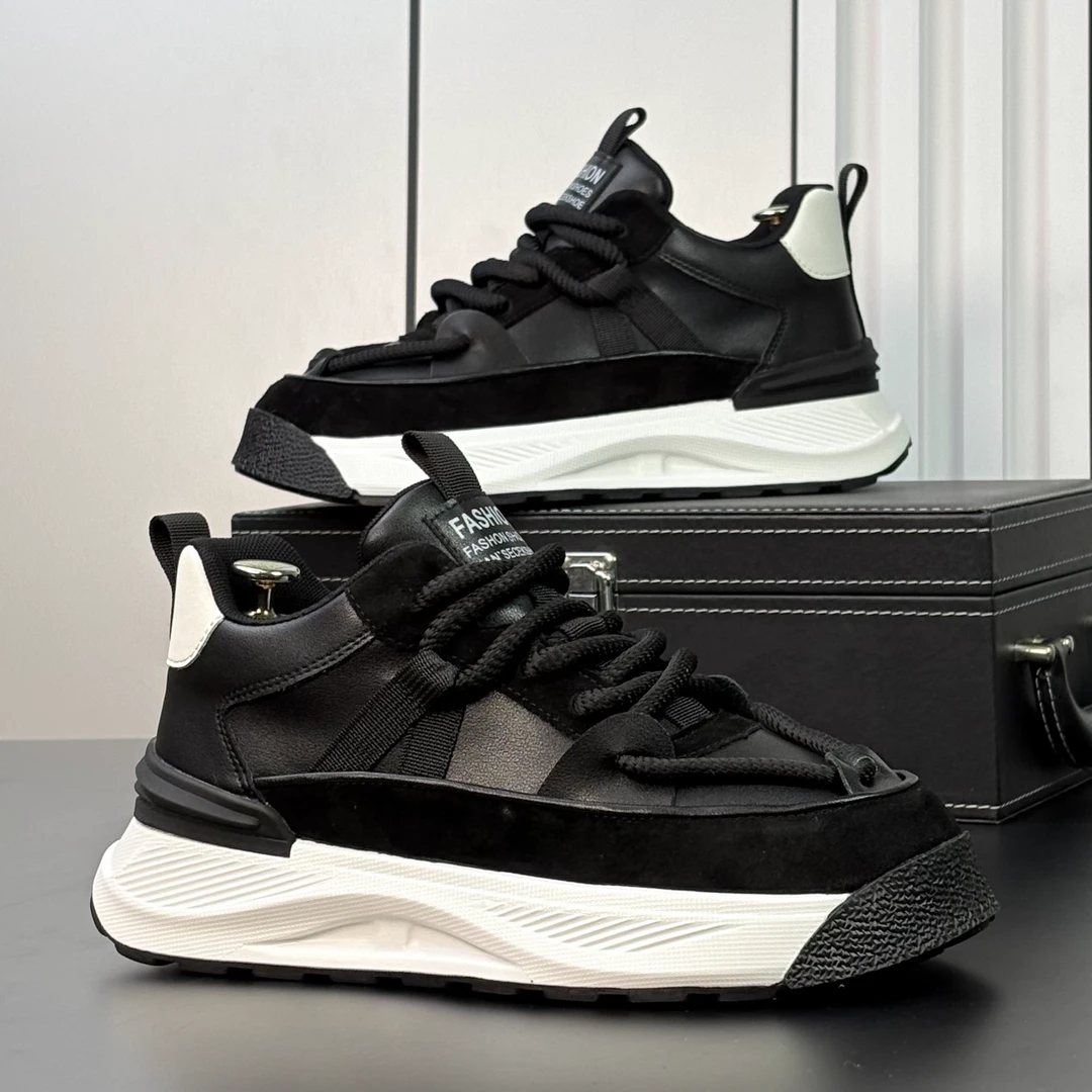 欧洲站男鞋2025冬季新款时尚休闲鞋男士厚底内增高运动鞋拼色潮鞋