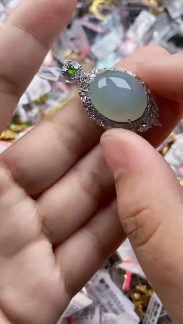 翡翠戒指银S925镶嵌7777      7