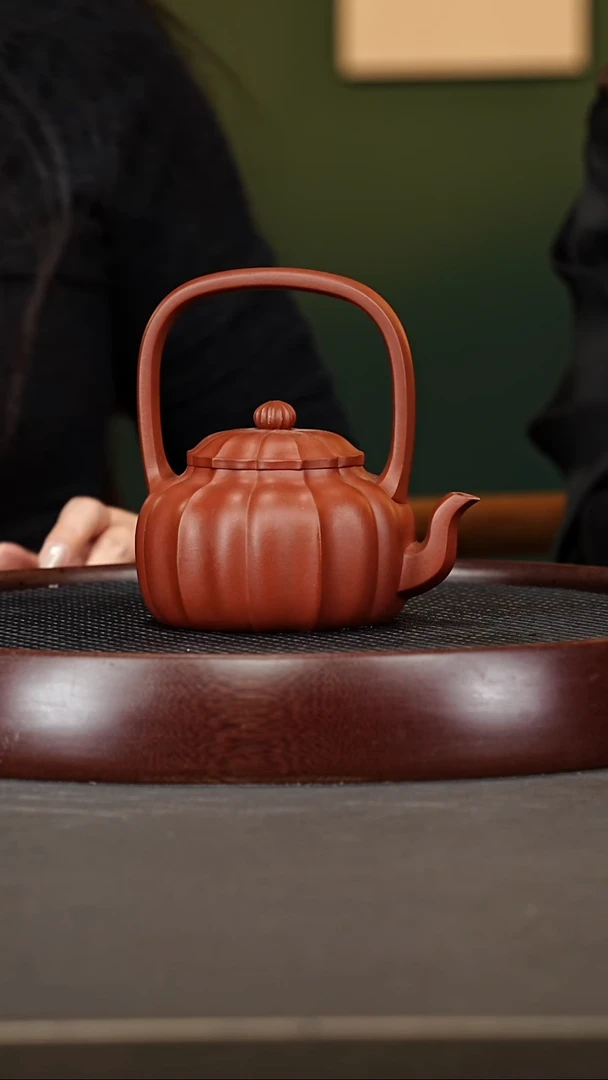 茶壶紫砂25GJF筋纹提梁 龙山朱砂370cc