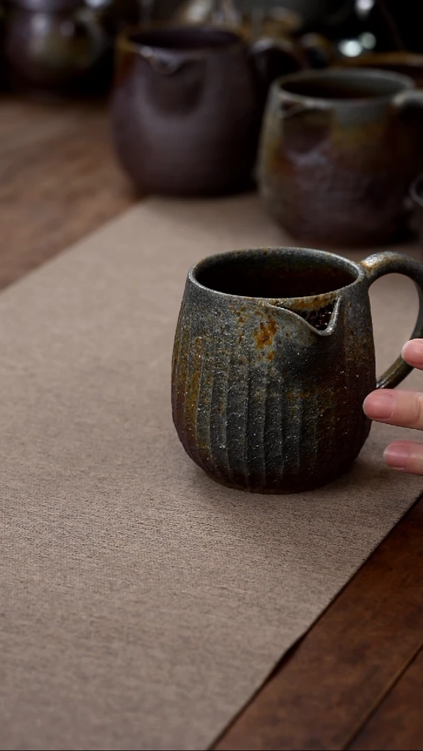 茶壶紫砂  煮茶杯竖纹