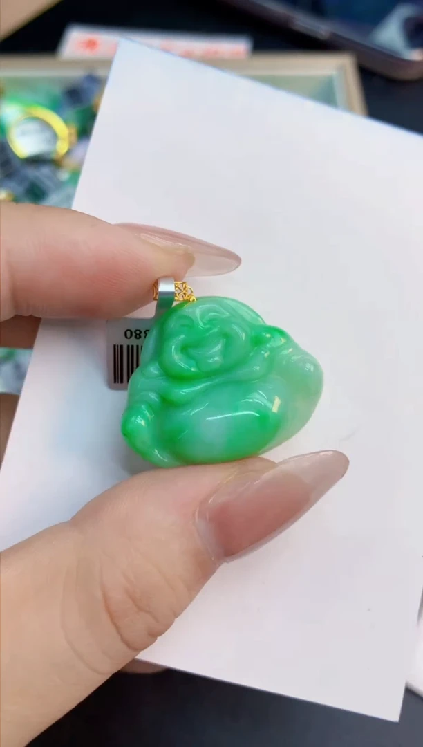 翡翠18K金镶嵌吊坠(不含链)1
