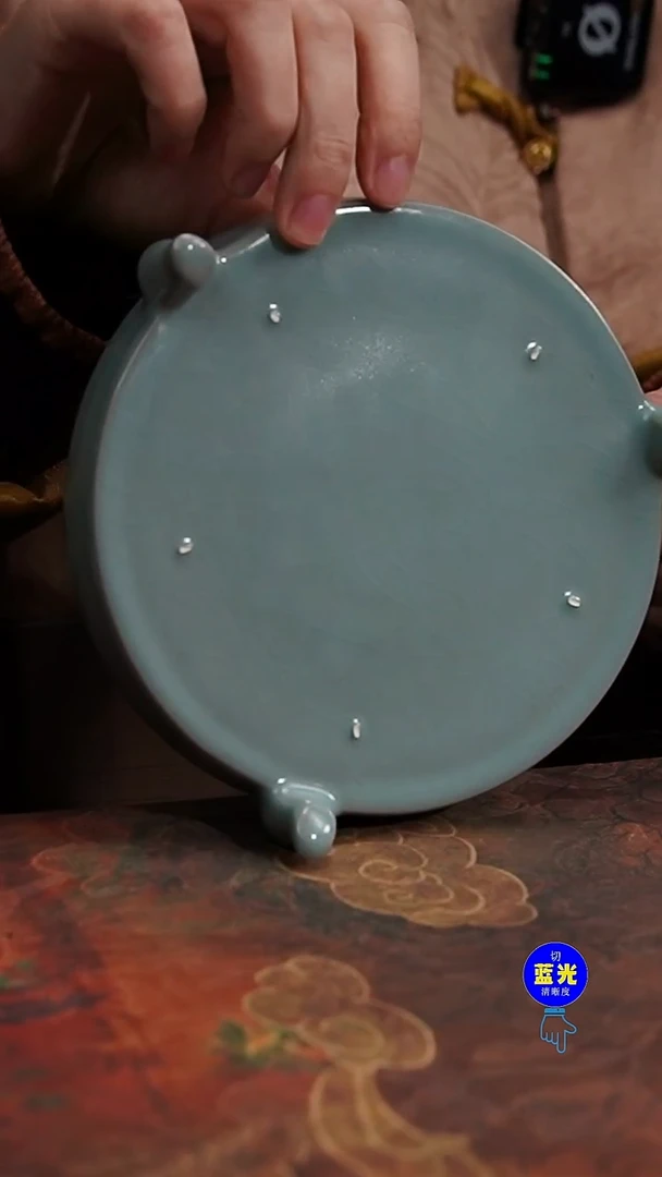 摆件瓷蓝****草瑕品清凉寺原矿釉三足洗