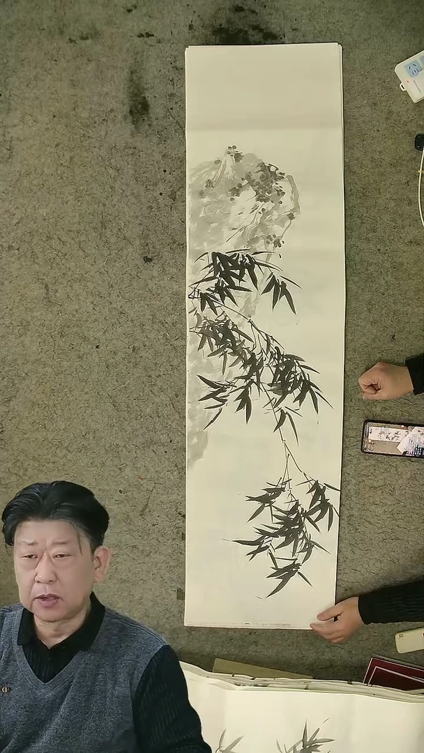 国画四尺对开  墨竹条屏 34*138cm