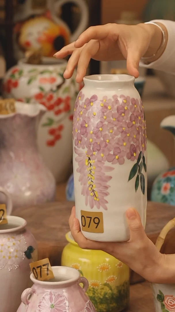 陶瓷景德镇设计师手作花器摆件侘寂风@M079@