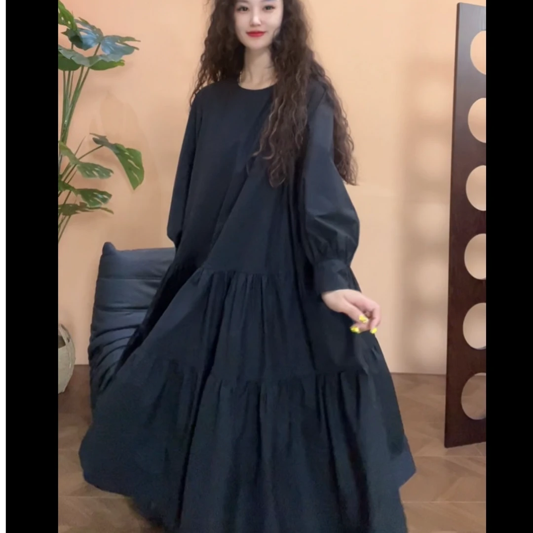 museguhui/木色古汇82523#纯色休闲时尚百搭宽松棉布长裙