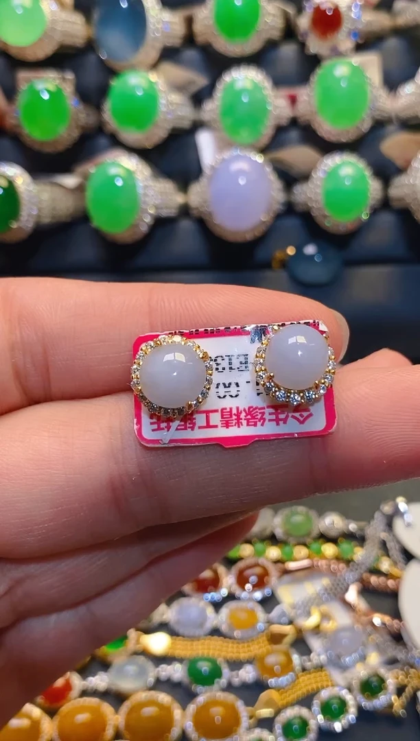 银S925镶嵌翡翠耳饰天然