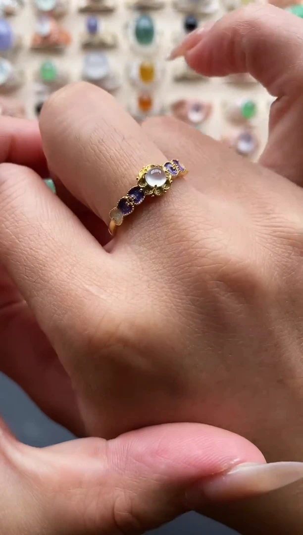 银S925镶嵌戒指翡翠缅甸天然A货翡翠1 1-4